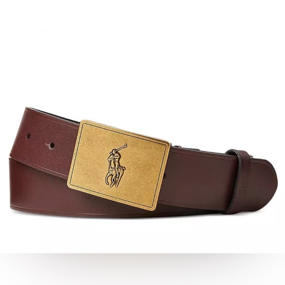 Polo Ralph Lauren Pony Plaque Leather Belt Brown